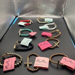 10ct Mad Mac Beaded Cross Pendant Stretch Bracelets NWT
